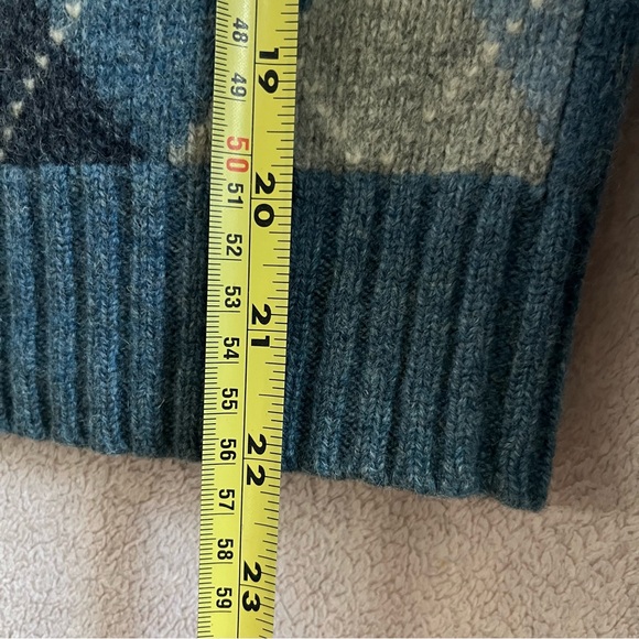 J. Crew 100% Lambs Wool Blue and Gray Argyle Plaid Quarter Zip Sweater Women’s M - Picture 9 of 11